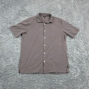 GoodMan Brand Shirt Mens L Gray Button-Up Short Sleeve Jersey Cotton Spandex